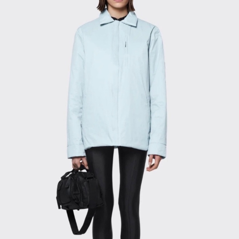 Rains NWT Overshirt Jacket Sky Blue XL Shacket Zip Front Long Sleeves 15520 $250